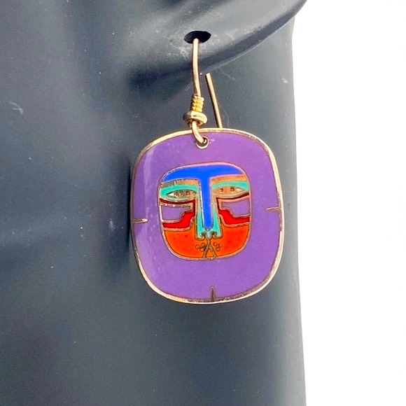 Vintage Laurel Burch Purple "Mayan Lion" Earrings